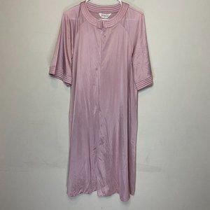 Vanity Fair Women M Vintage Zip Up Robe Mauve Pink Half Sleeve Satiny USA Made